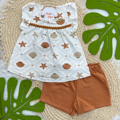 Conj. Batinha Fundo do Mar e Short - Marrom